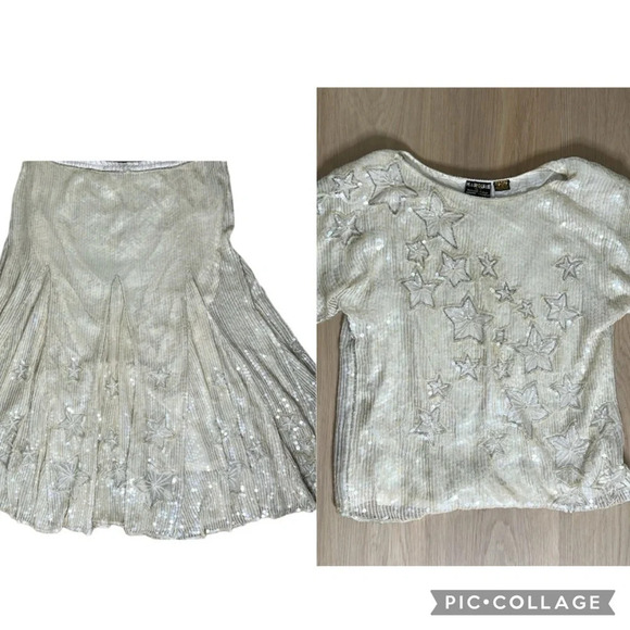 VINTAGE Marquis By Randall Cosco 100% Silk Sequin Skirt and Top - Picture 1 of 15